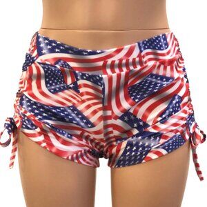 American Flag Print Shorts Stars Yoga Skinny Waistband Swim Made in USA NEW